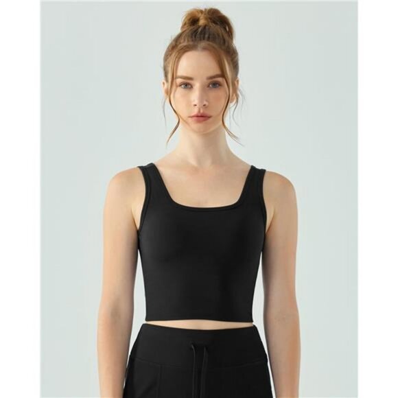 Tank Top with Built in Bra for Women Square Neck Stretchy Workout Cami Tank - Picture 2 of 7